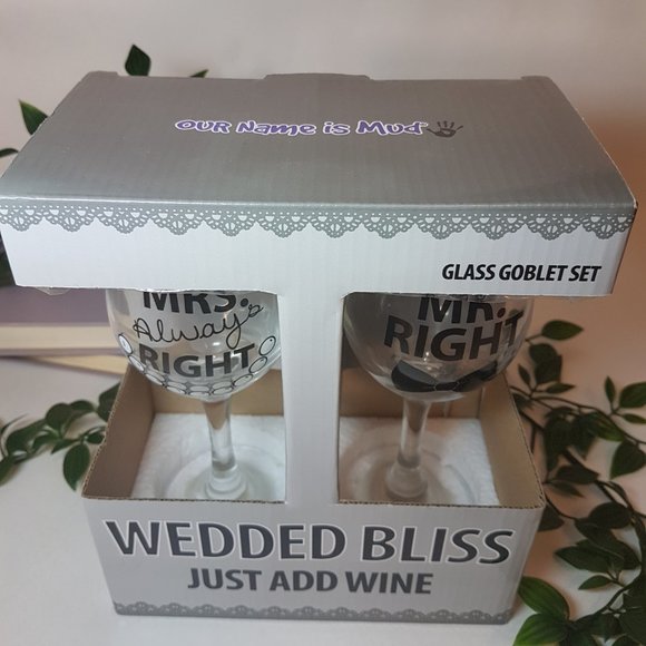 ENESCO Mr. & Mrs. Wine Glasses Mr. & Mrs. Stemmed Wine Glasses Wedding Set of 2 - Picture 5 of 10